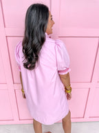 womens boutique mini ruffle collar puff sleeves mini length full front button pinks jincy's