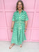 womens boutique dress front buttons colorful hem lined palms greens collared jincy's