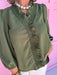 womens boutique ruffle collar ruffle neckline olive 3/4 length sleeve waffle material lightweight jincy's
