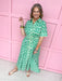 womens boutique dress front buttons colorful hem lined palms greens collared jincy's