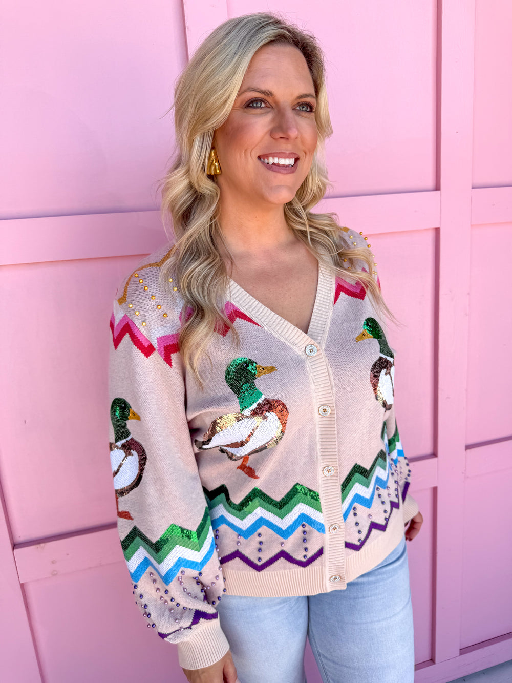 Jincy's Women's Boutique Queen Of Sparkles Duck Cardigan Plus