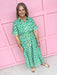 womens boutique dress front buttons colorful hem lined palms greens collared jincy's