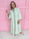 womens boutique dress button front stripes green white maxi length jincy's
