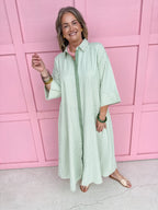 womens boutique dress button front stripes green white maxi length jincy's