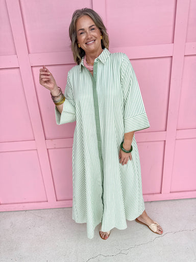 womens boutique dress button front stripes green white maxi length jincy's