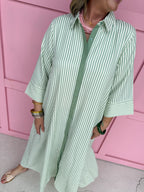 womens boutique dress button front stripes green white maxi length jincy's