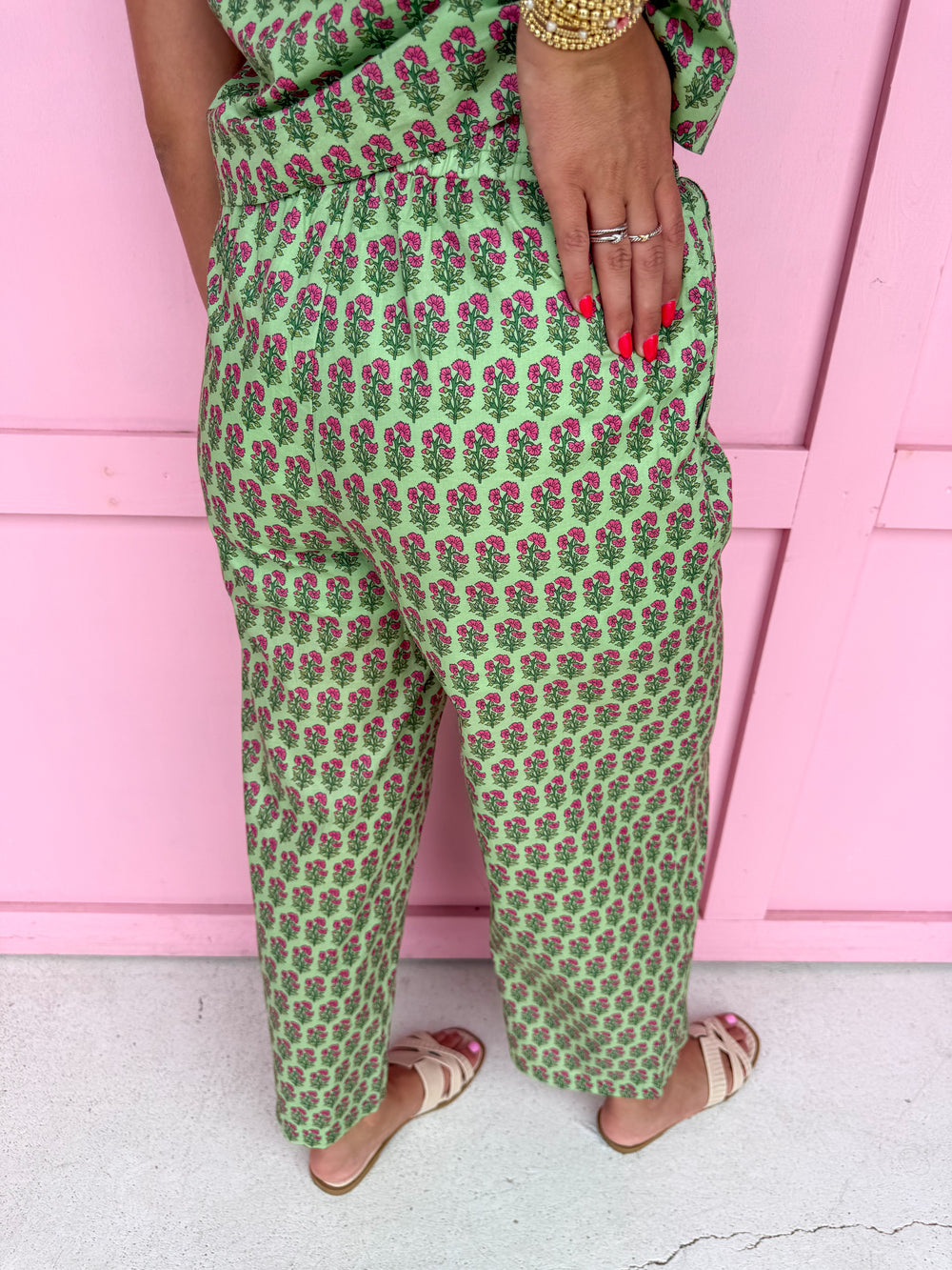 womens boutique elastic waistband lined pockets floral pattern pants jincy's
