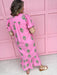 womens boutique maxi dress pink green floral balloon puff sleeves tiered hem ruffle collar jincy's