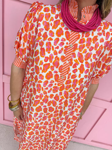 womens boutique mini ruffle collar animal print oranges pink side slits jincy's
