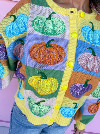 QUEEN OF SPARKLES Pastel Colorblock Pumpkin Button Up Cardigan fall womens boutique Jincy's