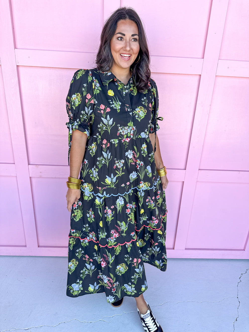 Jincy's Women's Boutique Black Floral Midi Dress