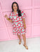 womens boutique dress mini length floral pattern red pink green vneck balloon sleeves jincy's