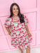 womens boutique dress mini length floral pattern red pink green vneck balloon sleeves jincy's