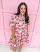 womens boutique dress mini length floral pattern red pink green vneck balloon sleeves jincy's