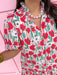 womens boutique dress mini length floral pattern red pink green vneck balloon sleeves jincy's