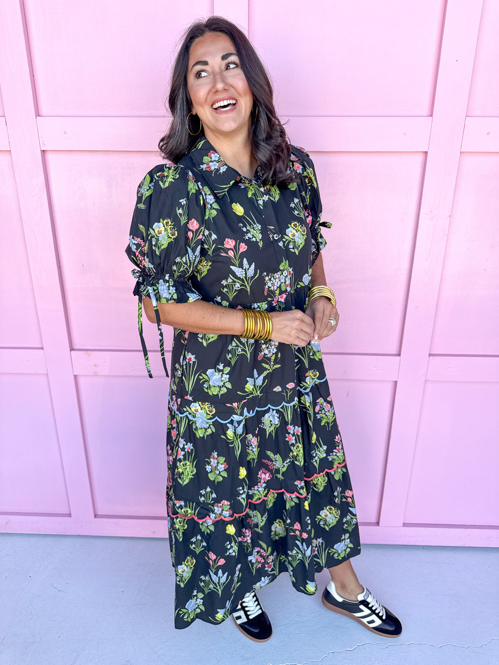 Jincy's Women's Boutique Black Floral Midi Dress