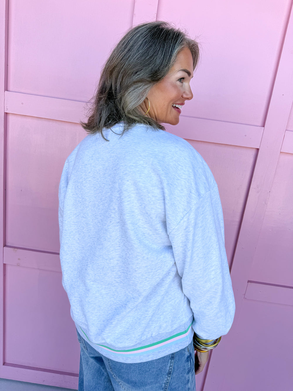 QUEEN OF SPARKLES Grey Multi Mahjong Table Sweatshirt womens boutique sequins jincy's