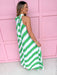 womens boutique green blue white stripe neck tie maxi length lined jincy's