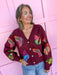 QUEEN OF SPARKLES Maroon Butterfly Button Up Cardigan womens boutique jincy's 