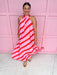 womens boutique red pink white stripe neck tie maxi length lined jincy's
