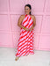 womens boutique red pink white stripe neck tie maxi length lined jincy's