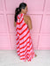 womens boutique red pink white stripe neck tie maxi length lined jincy's