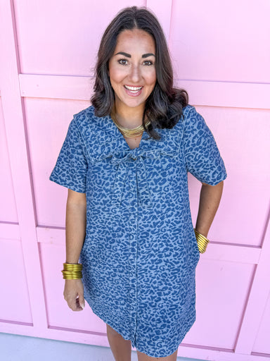 Jincy's Boutique Denim Leopard Cheetah print mini Dress 