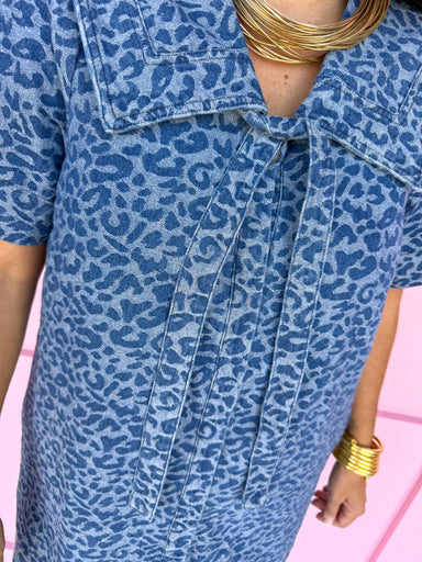 Jincy's Boutique Denim Leopard Cheetah print mini Dress 