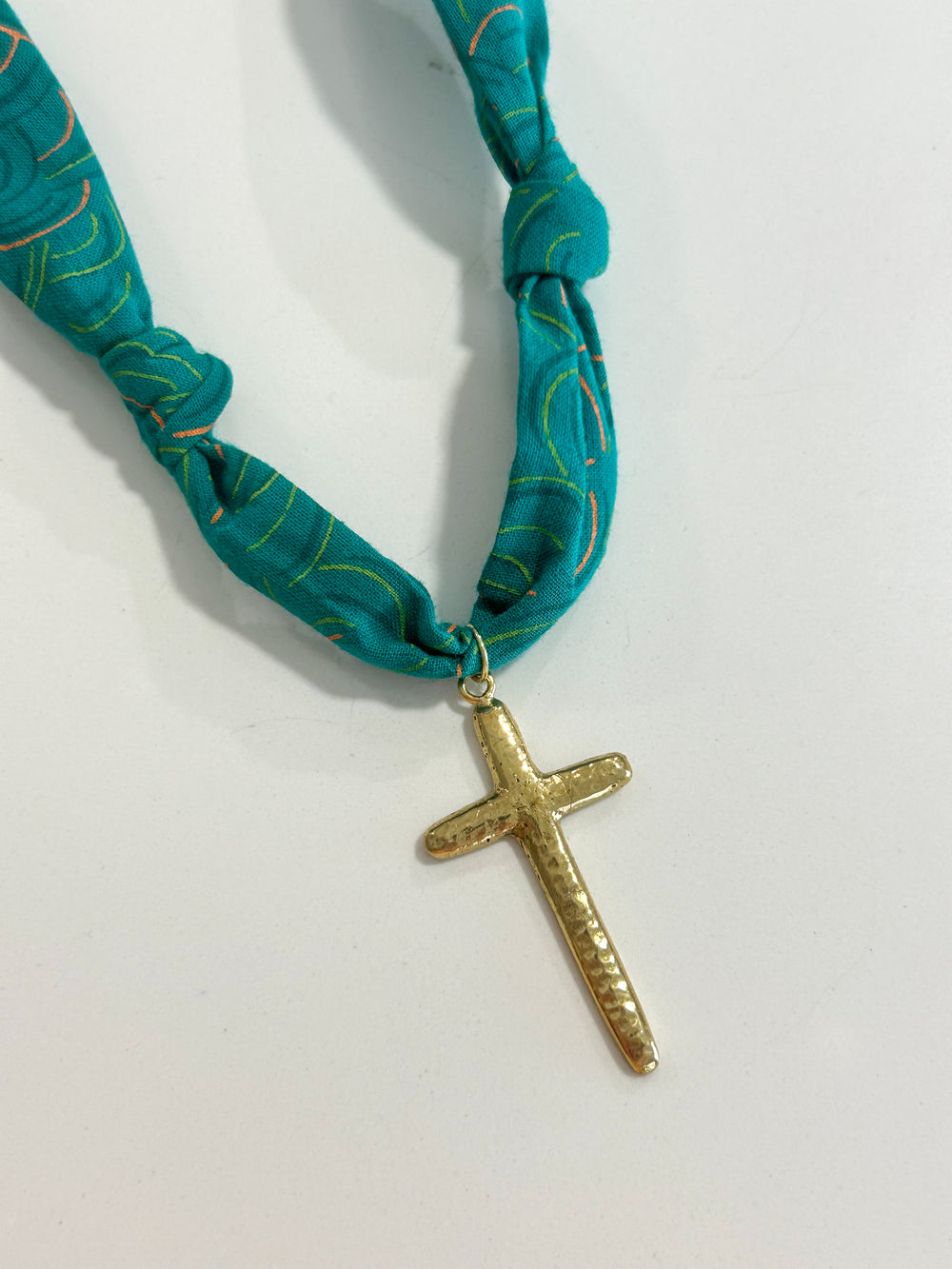 Hart Designs | Teal Prism Gold Cross Scarf Necklace 