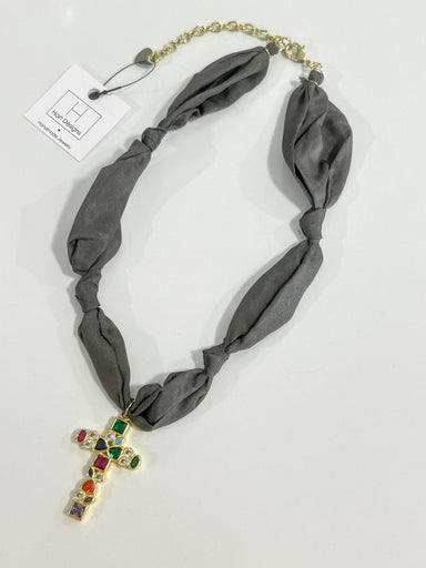 Hart Designs | Smokey Pop Jewel Cross Scarf Necklace 