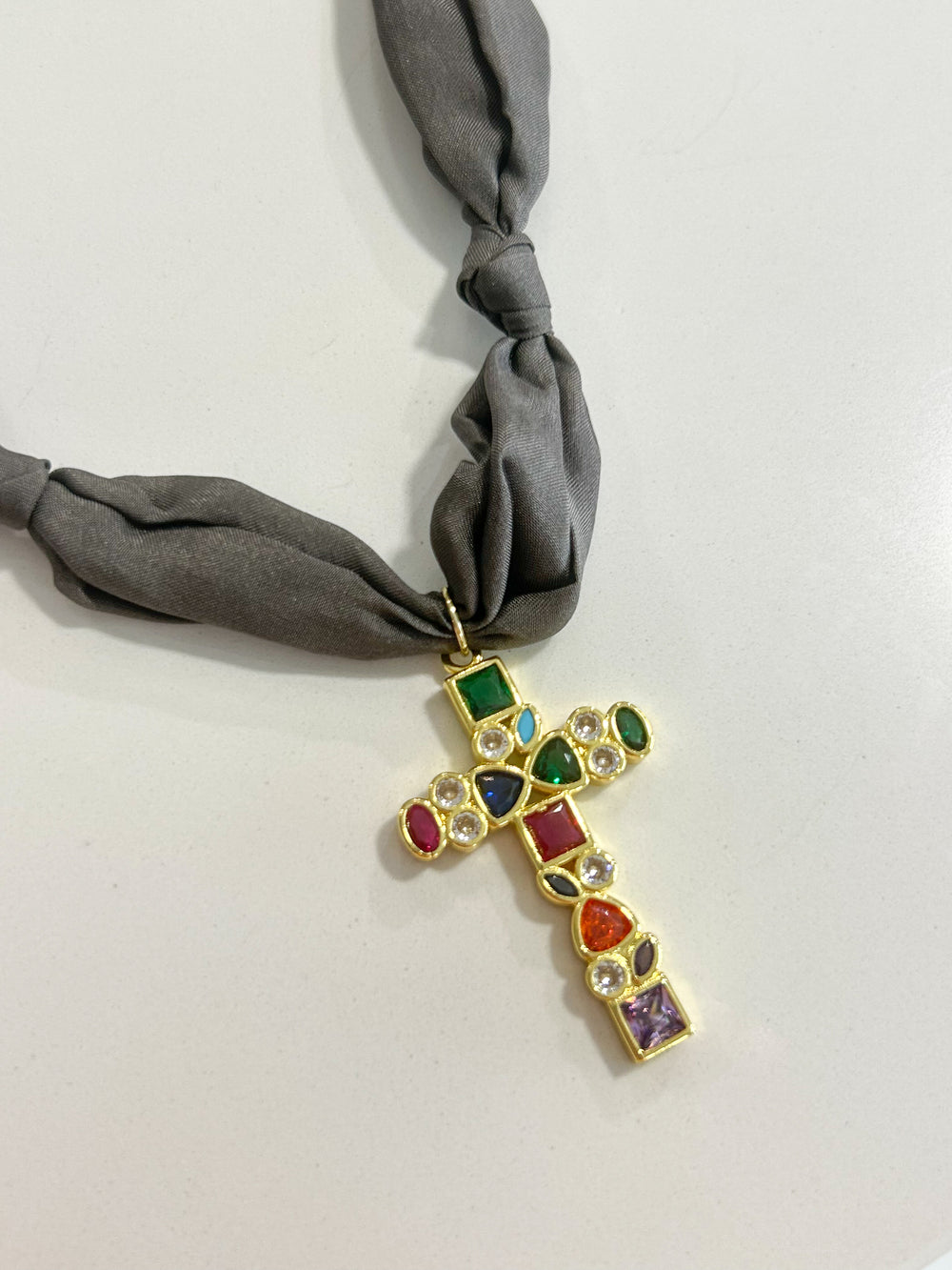 Hart Designs | Smokey Pop Jewel Cross Scarf Necklace 
