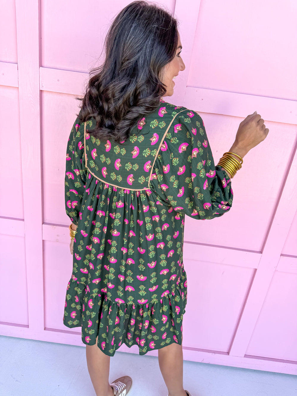 Jincy's Hunter Green Mini Dress with Pink Fall florals
