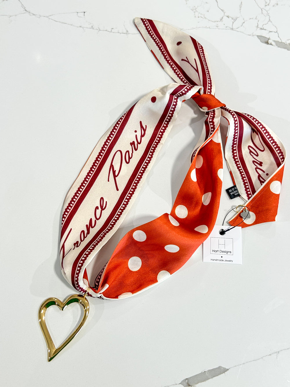Hart Designs | Orange Polka Dot Asymmetrical Open Heart Twilly Necklace