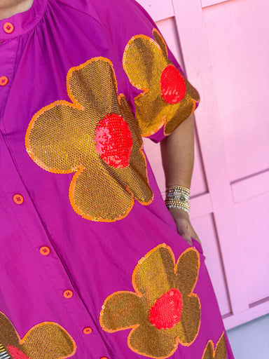 QUEEN OF SPARKLES Oversized Flower Button Up Maxi Dress womens boutique jincy's