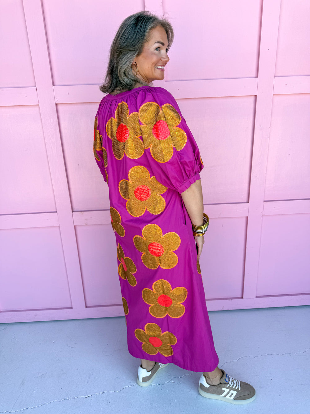 QUEEN OF SPARKLES Oversized Flower Button Up Maxi Dress womens boutique jincy's