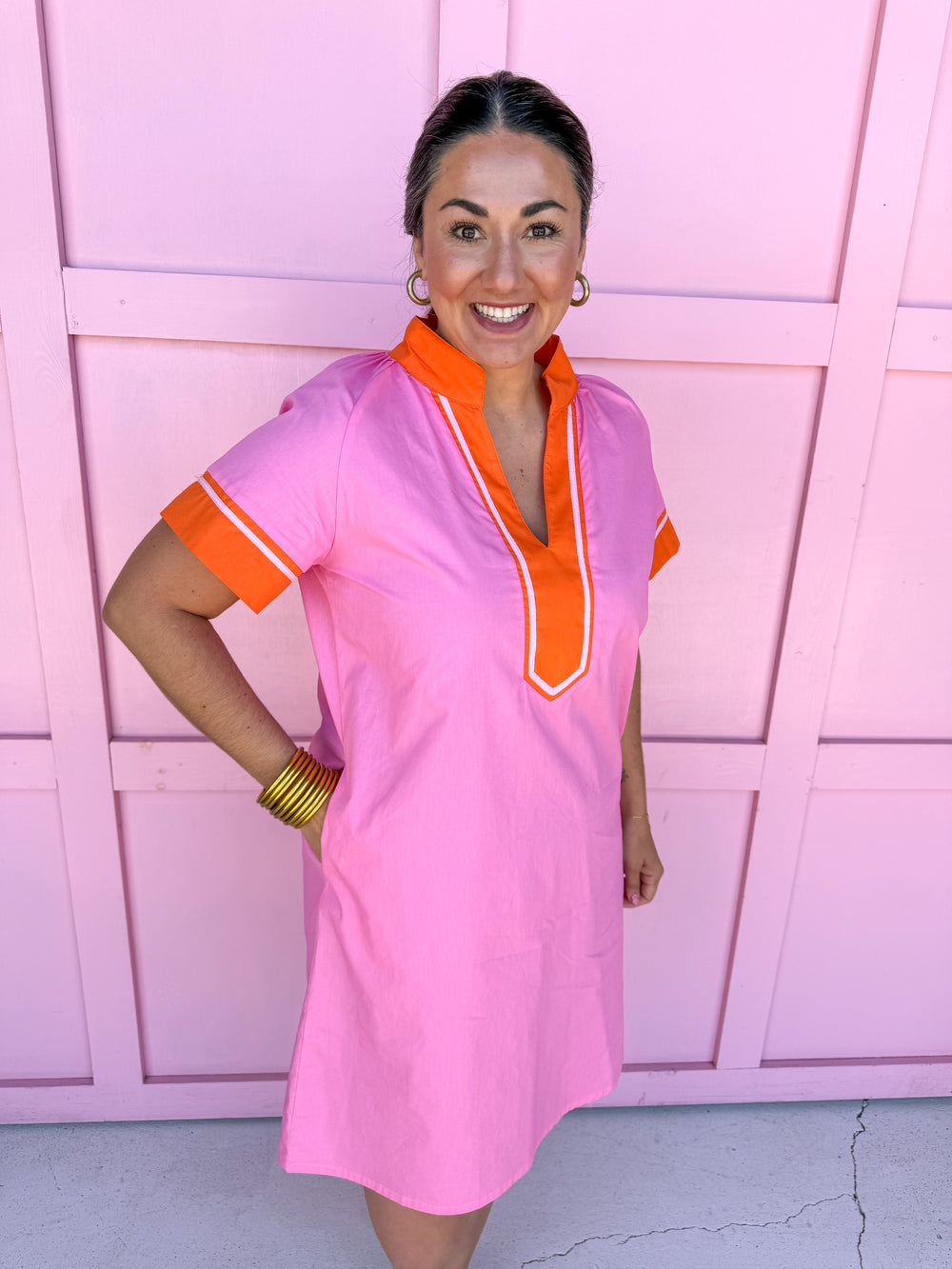 Jincy's Women's Boutique Spring Styles Pink and Orange Mini Dress