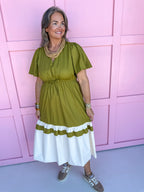 Jincy's Women's Fall Chartreuse color block Midi Dress