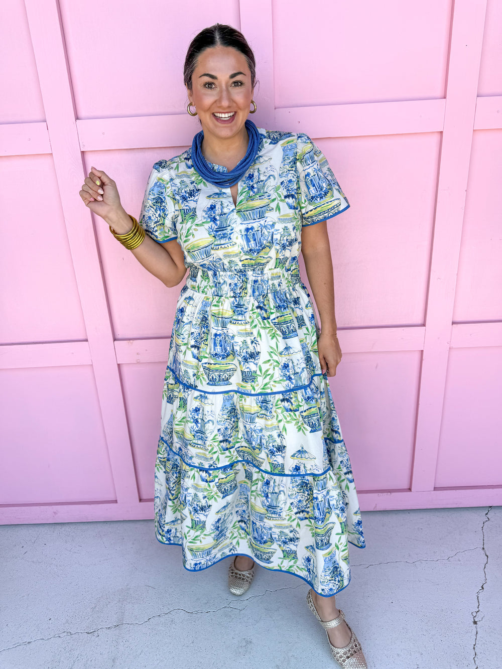 Chinoiserie Chic Midi Dress - Blue