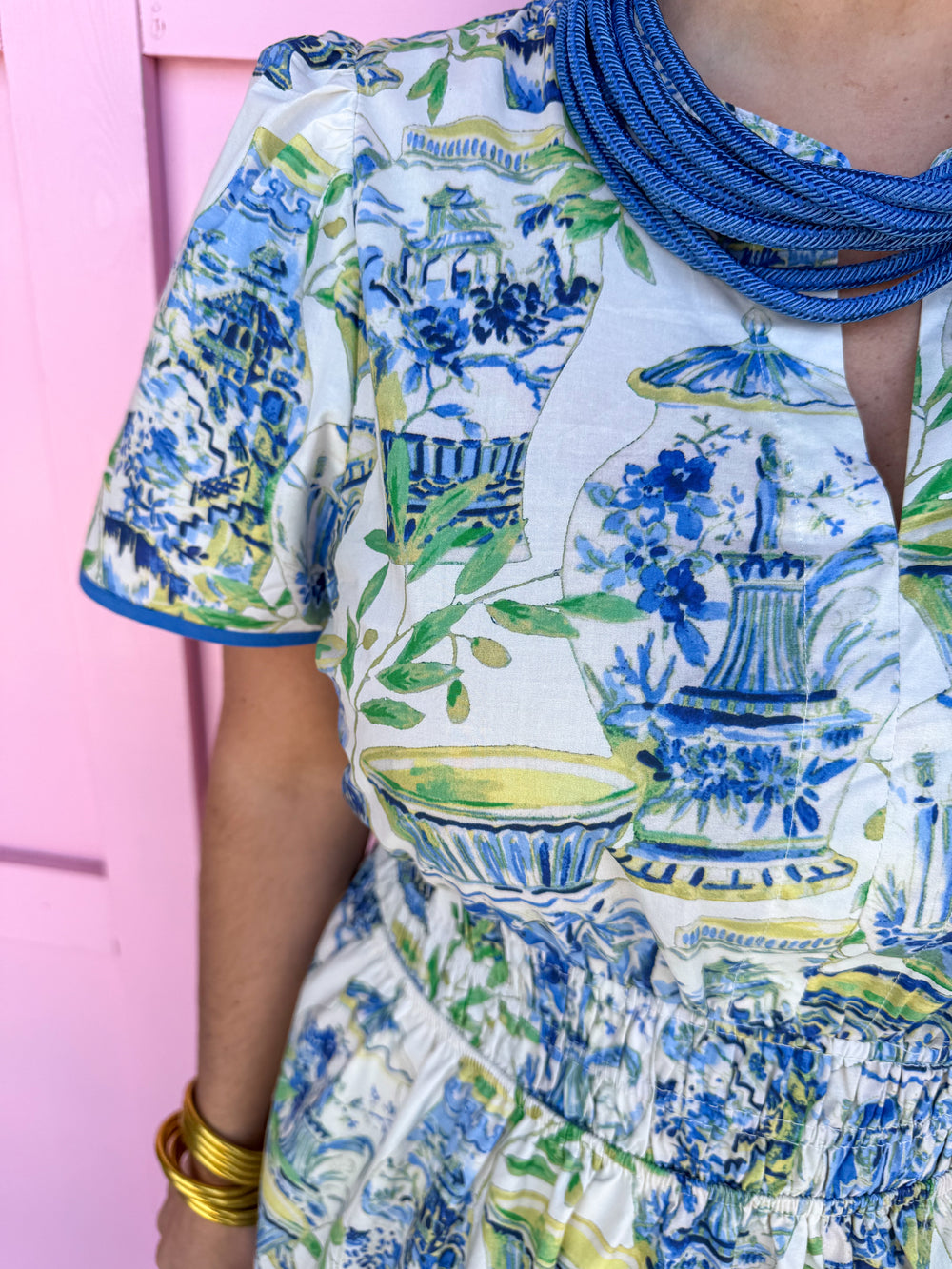 Chinoiserie Chic Midi Dress - Blue