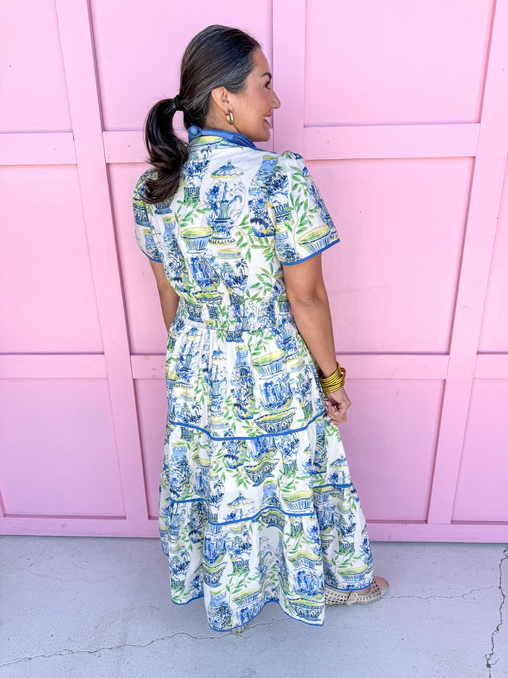 Chinoiserie Chic Midi Dress - Blue