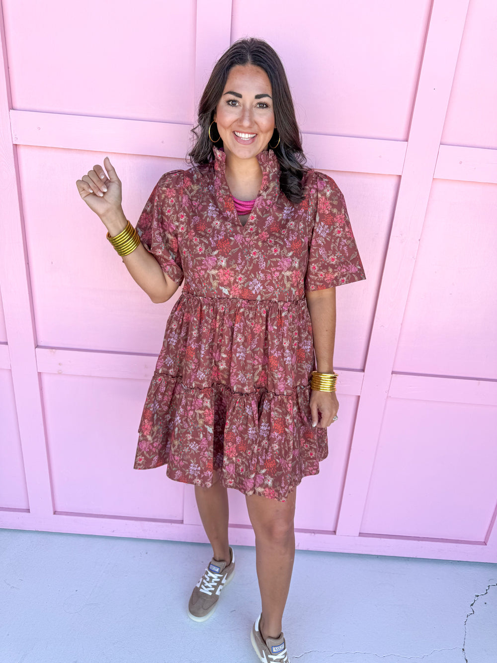 Jincy's Women's Boutique fall Brown Mini floral dress 