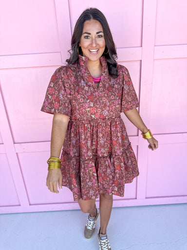 Jincy's Women's Boutique fall Brown Mini floral dress 