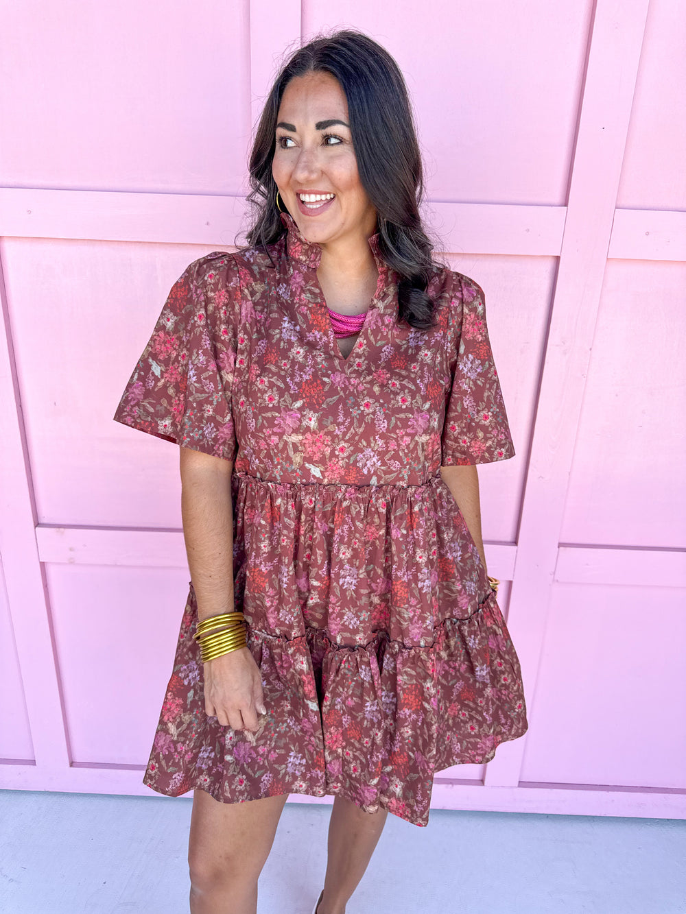 Jincy's Women's Boutique fall Brown Mini floral dress 