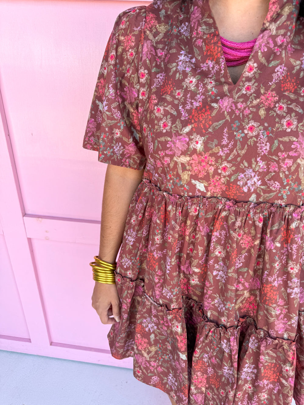 Jincy's Women's Boutique fall Brown Mini floral dress 