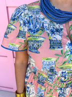 Chinoiserie Chic Midi Dress - Coral Pink