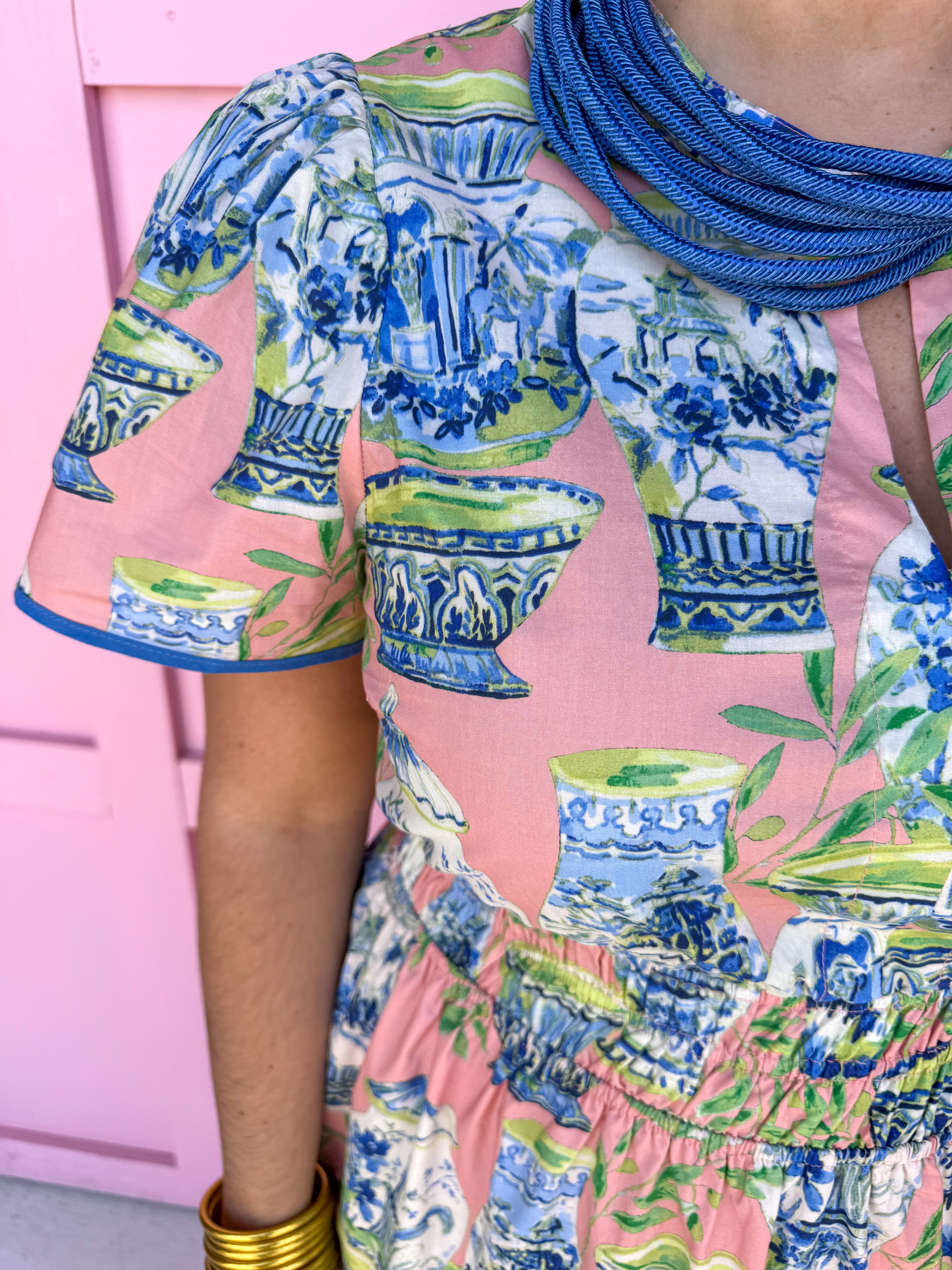 Chinoiserie Chic Midi Dress - Coral Pink