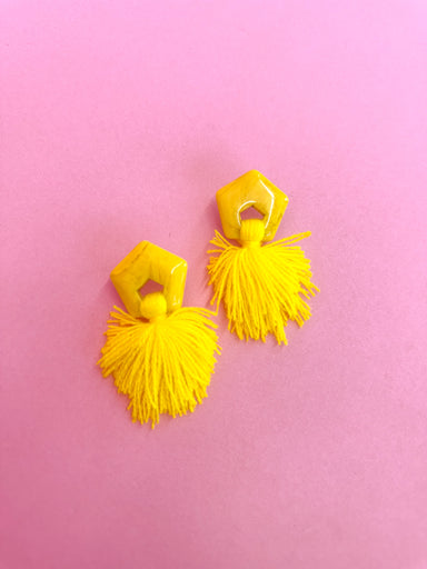 Boutique Tassel Earrings Yellow Post Back Earrings Acrylic Boutique Earrings Jincy's Statement Earrings