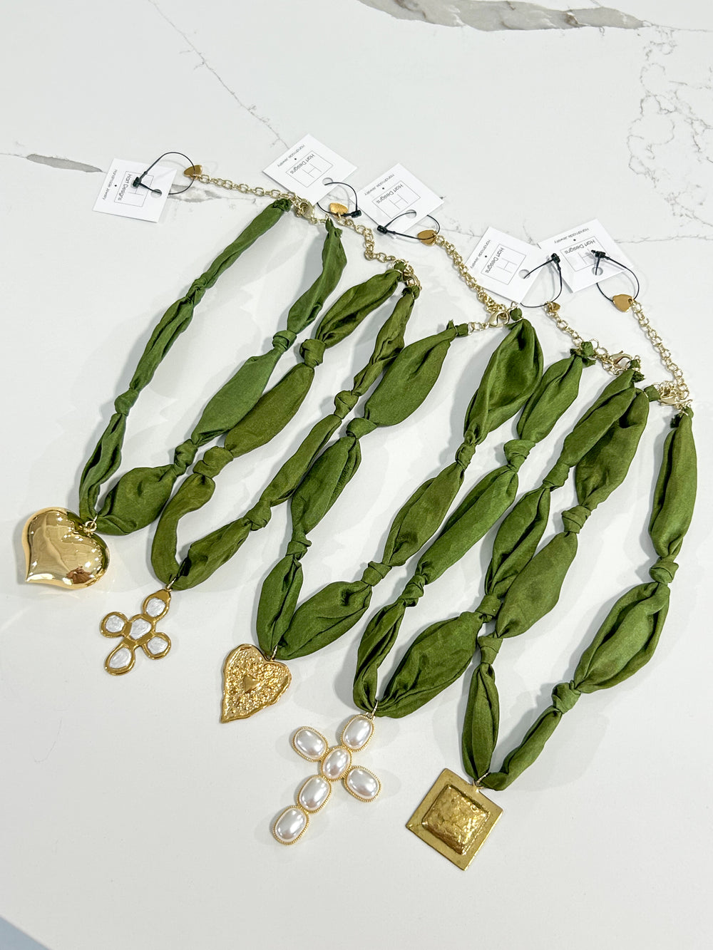 Hart Designs | Assorted Charm Army Green Scarf Necklace