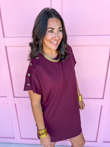 Jincy's Women's Boutique Maroon Mini Dress with Buttons