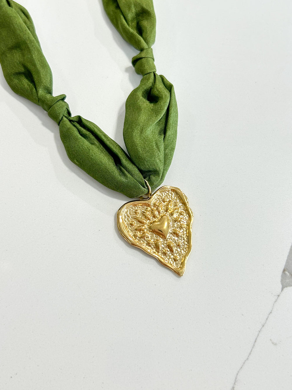 Hart Designs | Assorted Charm Army Green Scarf Necklace